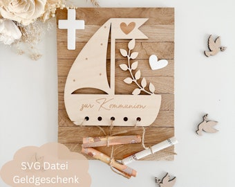 SVG lasercut file including commercial license cash gift boat for baptism, communion, confirmation