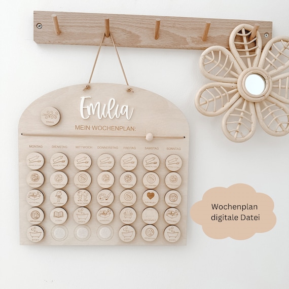 SVG Lasercut-Datei inkl. Gewerbelizenz Wochenplan, Organisation Kinderzimmer, Wochenplaner Kinder