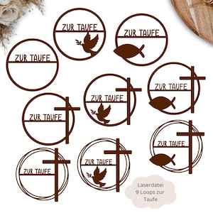 Fichier laser 9 boucles pour baptême, baptême colombe, croix, poisson, baptême, SVG, pdf, png, dxf y compris la licence commerciale