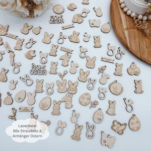 Fichier laser 86 décorations à disperser et pendentifs de Pâques, idée cadeau de Pâques, lapin de Pâques dans un œuf, pendentif bougie, SVG, pdf, png, dxf avec licence commerciale