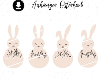 SVG Lasercut inkl. Gewerbelizenz -Datei 4 verschiedene Osterkorb Anhänger, SVG Datei Ostern, Osterhase im Ei