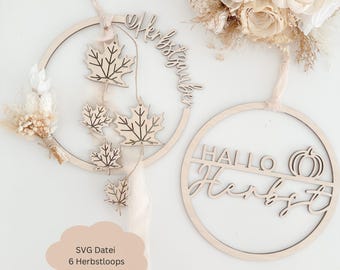 SVG incl. commercial license 7 different autumn loops with leaves, autumn welcome sign, autumn door sign,