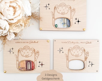 Archivo cortado con láser SVG, incluida licencia comercial, 3 diseños de tarjeta de mochila escolar como regalo monetario para comenzar la escuela, idea de regalo para comenzar la escuela