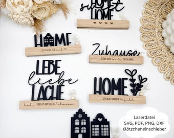 Laser file block motifs, home, home display house, welcome, block, SVG, dxf, png, pdf including commercial license