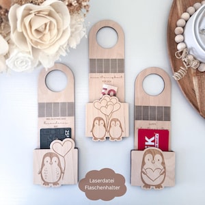 Portabotellas con archivo láser pingüinos San Valentín, idea de regalo, persona del corazón, SVG, dxf, png, pdf incl.