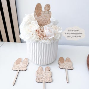 Archivo láser 8 tachuelas de flores pareja, novias del brazo, San Valentín, persona del corazón, pareja de idea de regalo, SVG, png, dxf, pdf