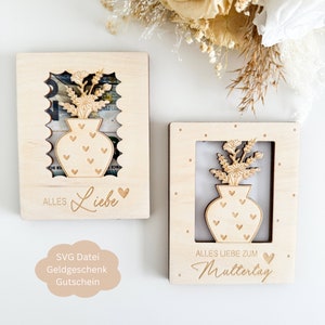 SVG lasergesneden bestand incl. commerciële licentie geld cadeau bloemenvaas, voucher houder, verjaardagskaart,