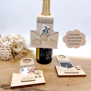 Titular de vale de archivo láser, portabotellas, regalo de dinero para botellas de cumpleaños, regalo de cumpleaños, SVG, dxf, png, pdf incl.