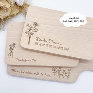 Laserdatei Gravur fuer Fruehstuecksbrett Mama, Geschenkidee Muttertag, Geschenk Mama, svg, png, dxf, pdf