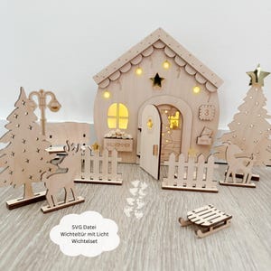 Porta dello gnomo con file laser da aprire con luce, 3 mm, accessori per gnomi, laboratorio degli gnomi, Natale, SVG, pdf, png, dxf incl. licenza commerciale