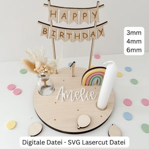 SVG file including commercial license Birthday plate with numbers, rainbow and pennant chain Happy Birthday, SVG FILE Birthday plate