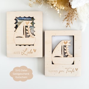 Fichier découpé au laser SVG avec licence commerciale, cadeau d'argent, porte-bons bateau floral pour baptême, communion, confirmation