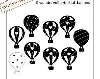 SVG Datei inkl. Gewerbelizenz -9 wundervolle Heißluftballons, digitale Datei, Lasercut Datei