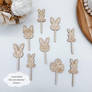 Laserdatei Blumenstecker Ostern, Geschenkidee Ostern, Osterhase im Ei, Osterstrauch, Blumenosterkorb, SVG, pdf, png, dxf inkl. Gewerbelizenz