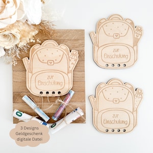 Fichier découpé au laser SVG avec licence commerciale 3 designs cartable avec sac à sucre comme cadeau d'argent pour la rentrée scolaire, idée cadeau pour la rentrée scolaire
