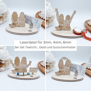 Laserbestand set van 3 beste vrienden, theelichthouder, houder voor geld of voucher, SVG, dxf, png, pdf incl