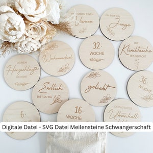 Digitale Datei inkl. Gewerbelizenz , SVG Datei 32 wundervolle Meilensteine Schwangerschaft