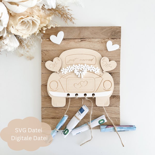 SVG lasercut file including commercial license wedding car, wedding gift