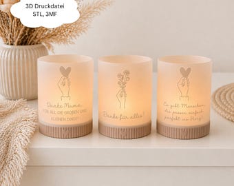 3D print file, StL, 3MF, lantern with sayings for mom, base and lantern, candle holder