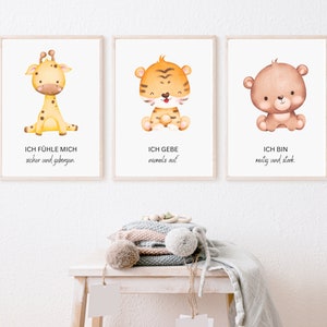 Set of 3 affirmation posters watercolor, PDF file, direct download, children's room poster, poster children's room, affirmations, animals, animal poster