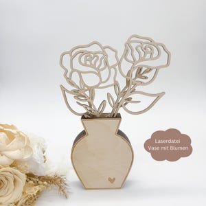 Vase à fleurs fichier laser avec fleurs, Saint-Valentin, cadeau fête des mères SVG, dxf, png, pdf licence commerciale incl.