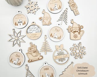 Laser file of various Christmas tree decorations, Christmas tree decorations, Christmas tree balls, SVG, png, pdf, dxf including commercial license