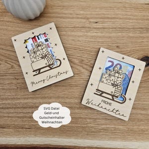 Bon d'achat et porte-monnaie SVG, petit traîneau avec cadeaux, emballage cadeau de Noël, fichier découpé au laser avec licence commerciale