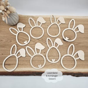 Fichier laser 8 pendentifs pour Pâques, oreilles tombantes, idée cadeau de Pâques, SVG, pdf, png, dxf licence commerciale incl.
