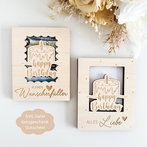 SVG Lasercut-Datei  inkl. Gewerbelizenz Geldgeschenk, Gutscheinhalter Happy Birthday, Geburtstagskarte,