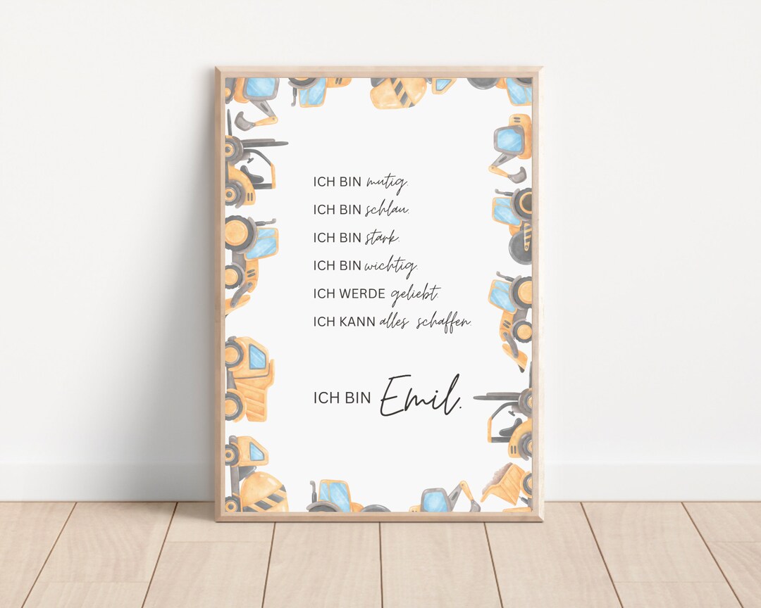 Affirmation Poster Excavator, Construction Vehicles Poster, PDF File ...