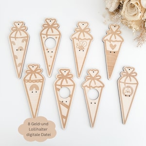 SVG Lasercut-Datei  inkl. Gewerbelizenz Geldgeschenk, Lollihalter,  Einschulung, Zuckertüten, Geschenkidee Einschulung