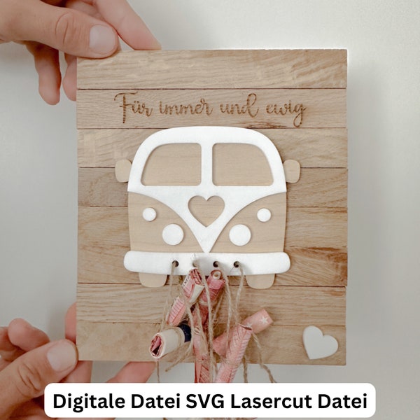 SVG Lasercut-Datei  inkl. Gewerbelizenz Hochzeitsauto VAN, Hochzeitsauto, Hochzeitsgeschenk