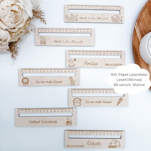 XXL package laser file reading aid and rulers, 46 designs, school enrollment, school child, gift idea for school enrollment, SVG, DXF, PDF, png