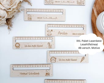 XXL package laser file reading aid and rulers, 46 designs, school enrollment, school child, gift idea for school enrollment, SVG, DXF, PDF, png