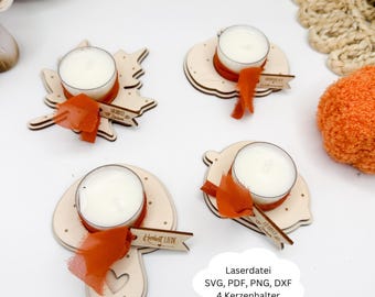 Laser file candle holder autumn, autumn motifs, acorn, pumpkin, mushroom, autumn file, including commercial license