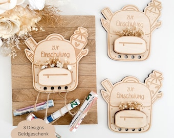Archivo cortado con láser SVG incl. licencia comercial 3 diseños de mochila escolar como regalo monetario para comenzar la escuela flores secas, idea de regalo para comenzar la escuela
