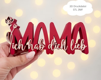 STL 3D print file, "Mom, I love you" stand with flower, Mother's Day gift idea, Mom's birthday, print file