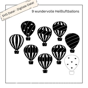 SVG Datei inkl. Gewerbelizenz -9 wundervolle Heißluftballons, Wanddeko, digitale Datei, Lasercut Datei
