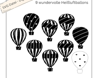 SVG Datei inkl. Gewerbelizenz -9 wundervolle Heißluftballons, digitale Datei, Lasercut Datei