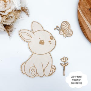 Fichier laser décoration murale lapin, papillon, fleur, décoration chambre enfant, SVG, pdf, png, dxf avec licence commerciale