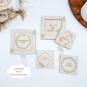 Laserdatei kleine Ueberraschungen, Hochzeit, Geburt, Patenfrage, Patentante, Patenonkel, Taufe, SVG, dxf, png, pdf inkl. Gewerbelizenz
