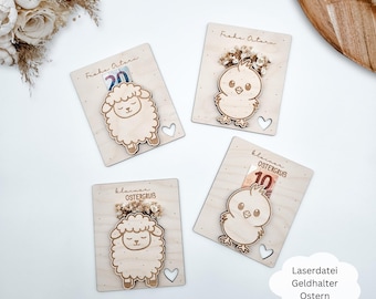 Prezent pieniężny z pliku laserowego Wielkanoc, kurczak i owca, pomysł na prezent Wielkanoc, SVG, pdf, png, dxf z licencją komercyjną