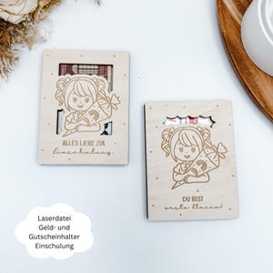 Porta billetes y vales láser para matrícula escolar, niñas, idea de regalo para escolares, regalo de dinero para la escuela, SVG, PDF, PNG, DXF