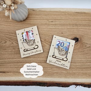 Vale SVG y porta dinero, trineo con flores, embalaje de regalo de Navidad, archivo cortado con láser que incluye licencia comercial