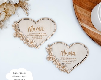 Laser file heart Mother's Day, heart tendril, flower tendril, Mother's Day gift, gift idea for mom, SVG, pdf, png, dxf including commercial license
