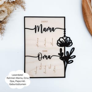 Laserdatei XXL Rahmen fuer Muttertag mit Blumenranke, Oma, Vatertag, Opa, Muttertagsgeschenk, Geburtsblumen, SVG, pdf, png, dxf inkl. Lizenz