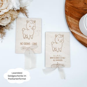 Presente em dinheiro com arquivo a laser em formato de cartão postal, aniversário, alpaca, lhama, ideias para presentes, SVG, png, pdf, arquivo dxf incluindo licença