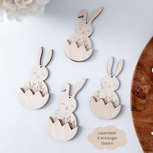 Laserdatei 4 verschiedene Osterkorb Anhänger, Geschenkidee Ostern, Osterhase im Ei, SVG, pdf, png, dxf inkl. Gewerbelizenz