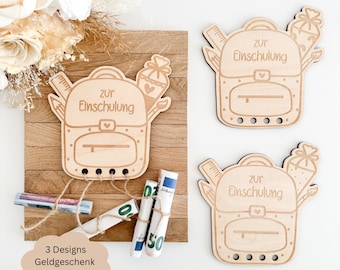 SVG lasercut file including commercial license 3 designs school bag as a cash gift for school enrollment, gift idea school enrollment