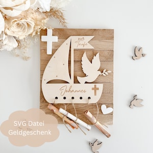 SVG Lasercut-Datei inkl. Gewerbelizenz  Geldgeschenk Boot Taube zur Taufe, Kommunion, Konfirmation